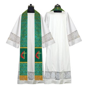 Handmade Pastor's Stole with Cross and Flame embroidery motif