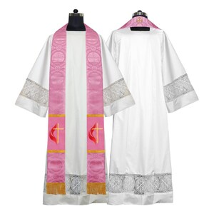 Embroidered Liturgical Stole with Cross and Flame - Priest Stole