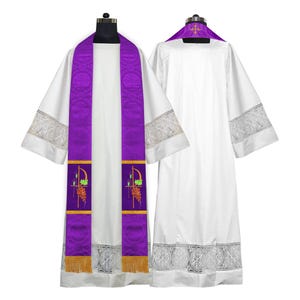 Liturgical Priest Stole – Church Vestment with PAX and Grapes Embroidery for Worship