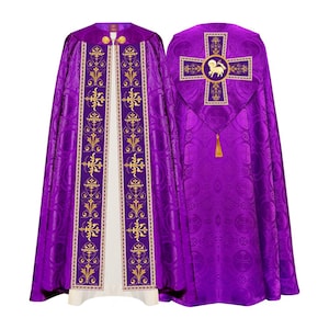 Bishop Gothic Style Cope Vestments Adorned with Embroidered Orphrey - Priest Vestment