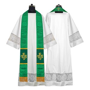 Liturgical Priest Stole with Spiritual IHS Embroidered Motif