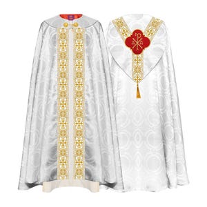 White Gothic Cope Vestment Adorned Braided Orphrey and Spiritual Motif