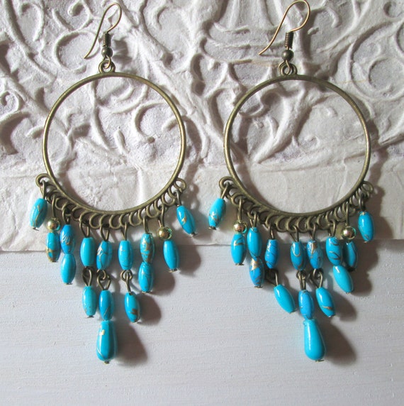 Aretes ohrhänger crema joyas pendiente piedra perlas hippie Boho statement