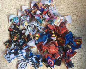 Mini Sew on Bows / Lot of Mini Bows / Princess / Super Hero / Wonder Woman / Pixar / HTTYD / Tangled / Ariel / Spiderman / Dr. Who / Pokemon