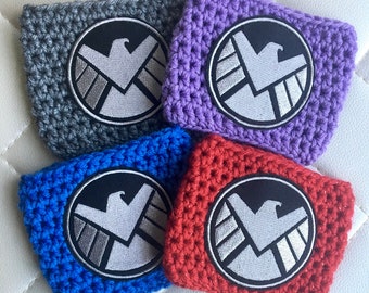 Agents of Shield Cup Cozy / S.H.I.E.L.D. / Avengers / Iron Man / Captain America / Black Widow / Hulk / Loki / Tumbler / Crochet Cozy