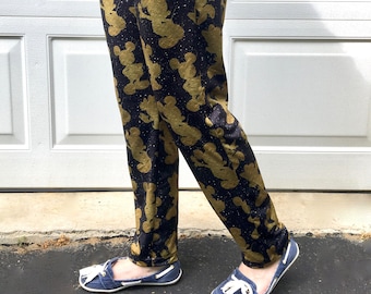 Mickey and Minnie Mouse Womens Lounge Pants / Gold Pants / Leggings / Silhouette
