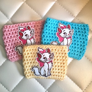 Marie Crochet Cup Cozy / Aristocats / Cat / Pink / Cream / Coffee Cozy / Drink Cozy image 1