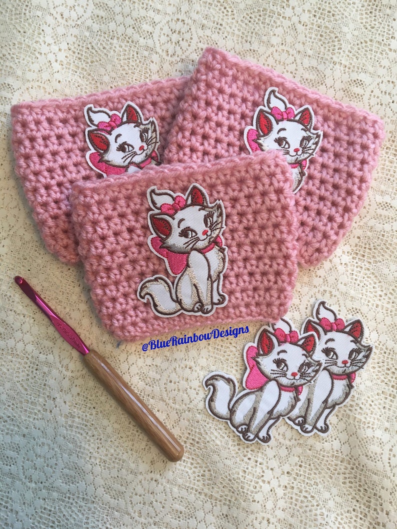 Marie Crochet Cup Cozy / Aristocats / Cat / Pink / Cream / Coffee Cozy / Drink Cozy image 4