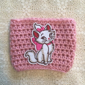 Marie Crochet Cup Cozy / Aristocats / Cat / Pink / Cream / Coffee Cozy / Drink Cozy Pink