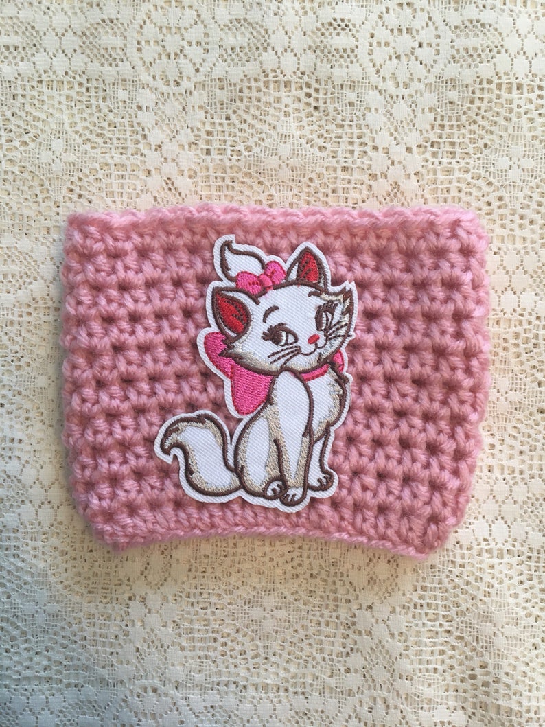 Marie Crochet Cup Cozy / Aristocats / Cat / Pink / Cream / Coffee Cozy / Drink Cozy Pink