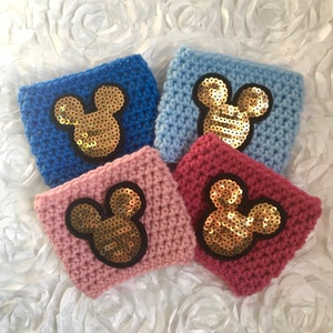 Mickey Mouse Gold Sparkle Cup Cozy / Minnie / Bottle / Travel Cup / Mug / Coffee / Tumbler / Crochet Cozy / Mint / Blue / Orange / Autumn