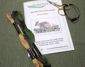 Borduurpatroon Australische fauna - Parma Wallaby. PDF direct downloaden.