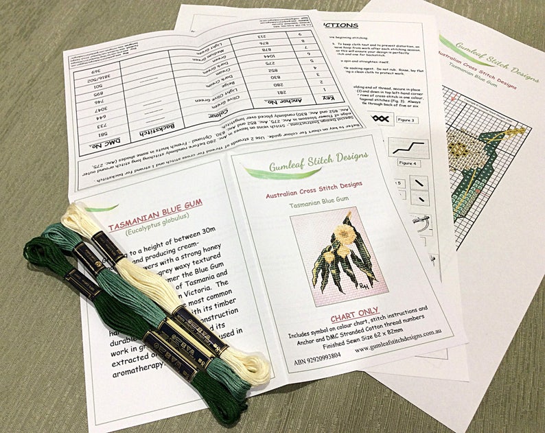 Australian Flora Cross Stitch Chart Tasmanian Blue Gum. PDF Instant