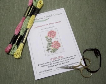 Australian flora cross stitch chart - Pink Rice Flower.  PDF instant download