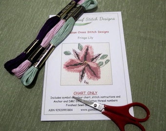 Australian flora cross stitch chart - Fringe Lily.  PDF instant download