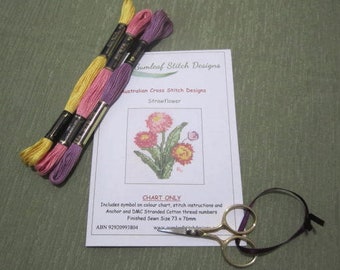 Australian flora cross stitch chart - Strawflower.  PDF instant download