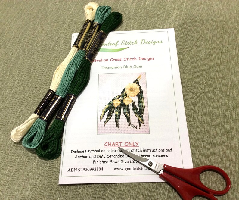 Australian Flora Cross Stitch Chart Tasmanian Blue Gum. PDF Instant