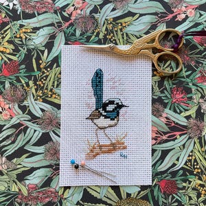 Australian fauna cross stitch chart - Superb Fairy Wren.  PDF instant download