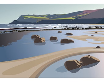 BEACH AT BOGGLEHOLE. limited Edition archival art print, Minimal contemporary modernist design - By Ian Mitchell