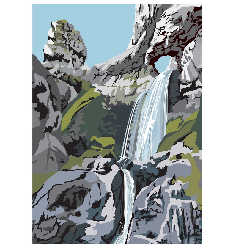 A3 / A2 GORDALE SCAR Waterfall. Uk Yorkshire Dales. Kinsey Crag. Minimal contemporary archival art print Ian Mitchell image 1