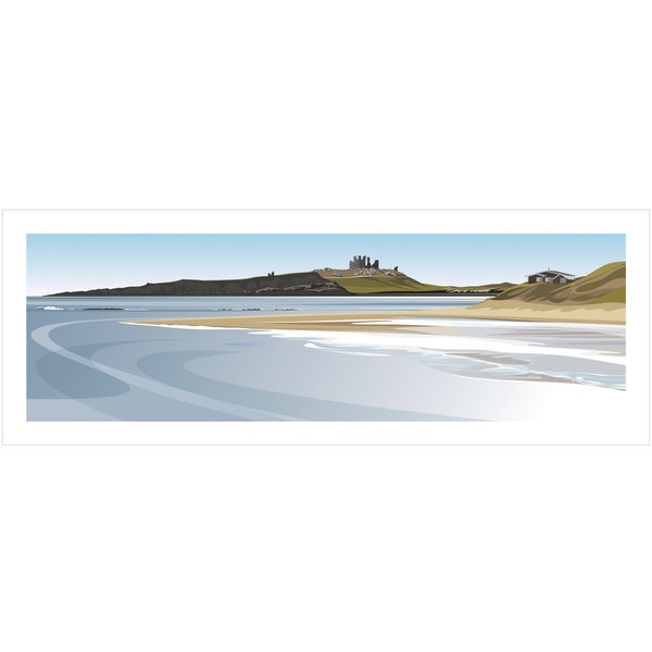 PANORAMIC - Embleton Bay to Dunstanburgh Castle , Northumberland, Coast, Fine Art, Wall Art, Limited Edition Signed print by Ian Mitchell