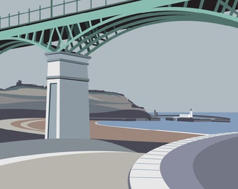 A3 LTD EDITION PRINT. Uk Scarborough Spa Bridge Minimal contemporary archival art print, inspired modernist design - By Ian Mitchell