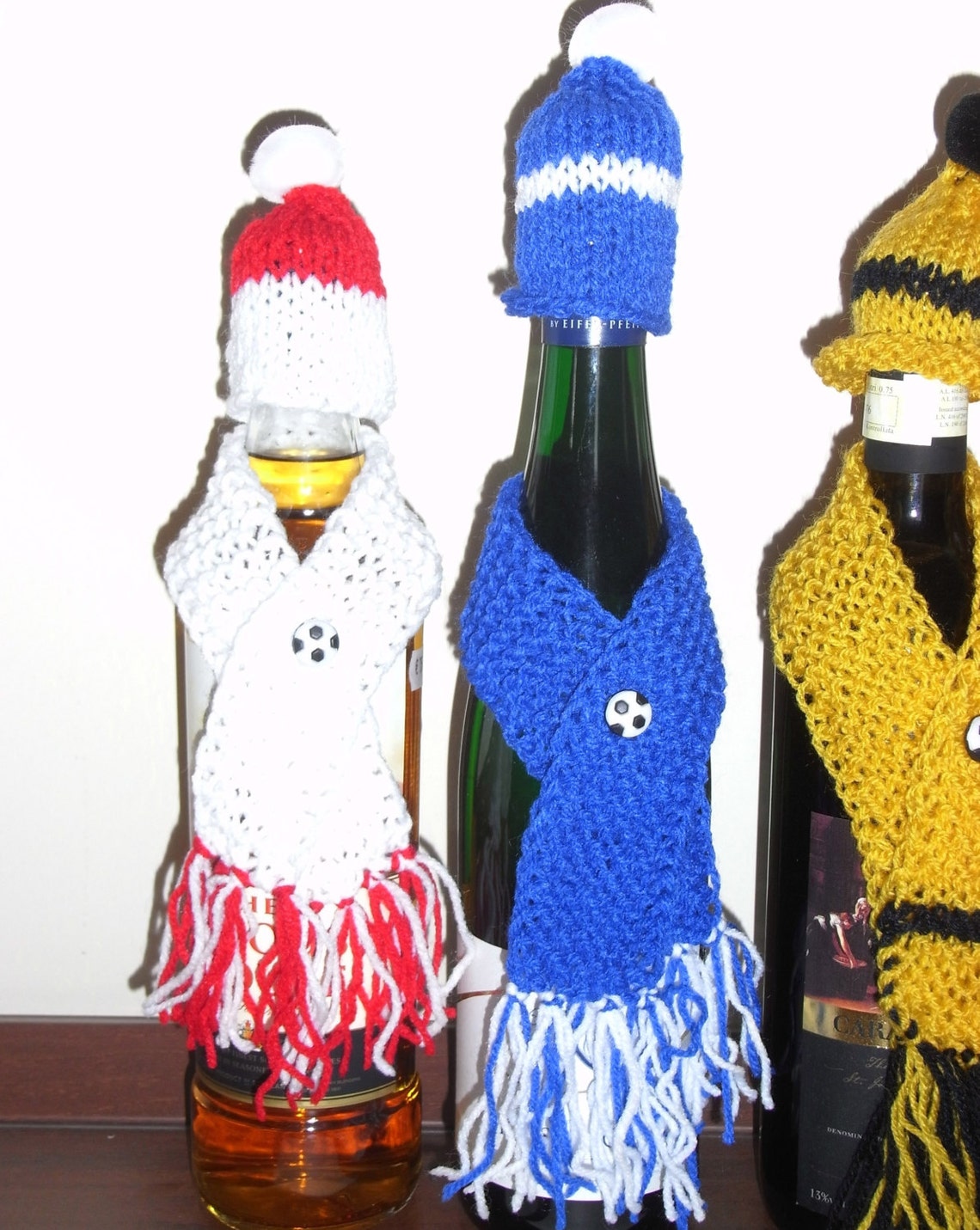 Hand Knitted Wine Bottle Cozy Hat and Scarf Set Free Shipping Etsy