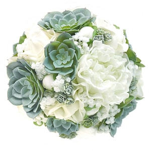 Real Touch Artificial White Ivory Peonies Roses Succulent Baby's Breath Bridal Bridesmaids Bouquets Prom Cascade Bouquet Wedding Arch Flower image 1