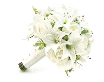 Real Touch Artificial White Ivory Tiger Lily Peonies Roses Hops Bridal Cascade Bouquet Bridesmaids Bouquets Prom Wedding Flowers Centerpiece