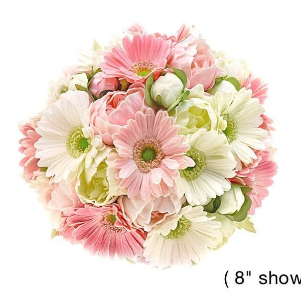 Real Touch Artificial Peonies Gerber Daisies White Pink Bridal Bouquet Bridesmaids Bouquets Prom Wedding Arch Centerpiece Arrangement Flower