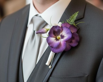Purple Violet Wrist Corsage or Boutonniere Prom Wedding Homecoming Set