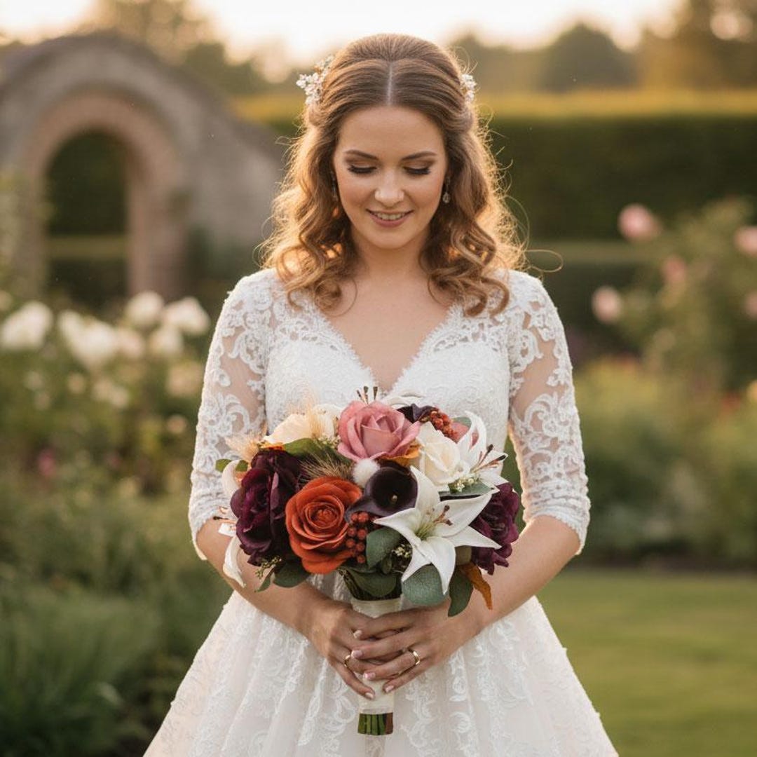 Fall Bridal Bouquet: Ivory Lily, Plum Rose, Wedding Prom Flowers - Add  Boutonniere Corsage More - Etsy Australia