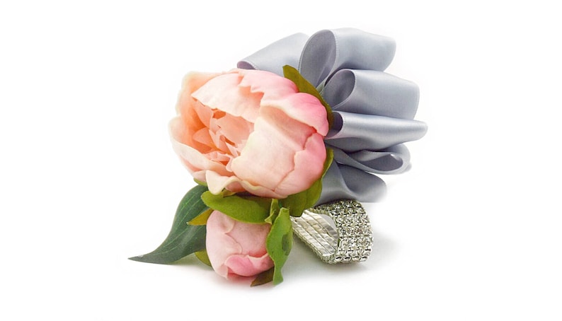 Pick your favorite Peony /& ribbon colors! Peony Rhinestone Wrist Corsages