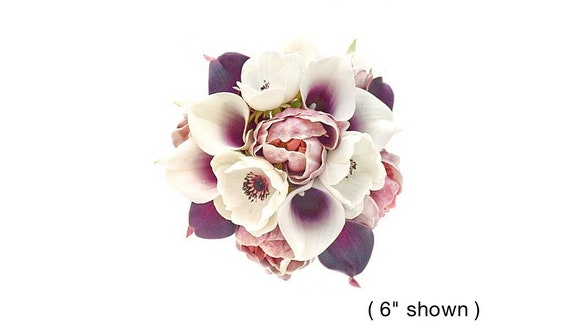 Real Touch Lavender Blush Pink Peonies Picasso Plum Calla Lilies Anemones Bridal Bouquet Bridesmaids Bouquets Wedding Flowers