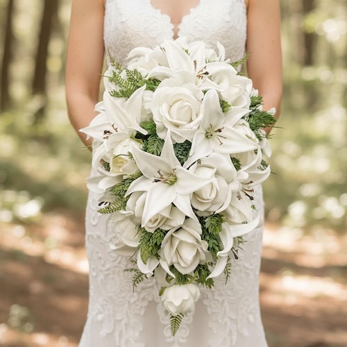 White Tiger Lily Cascade Wedding Prom Bouquet - Artificial Flowers Add Corsage Boutonniere More - Etsy White Tiger Lily Cascade Wedding Prom Bouquet - Artificial Flowers Add Corsage Boutonniere More - Etsy