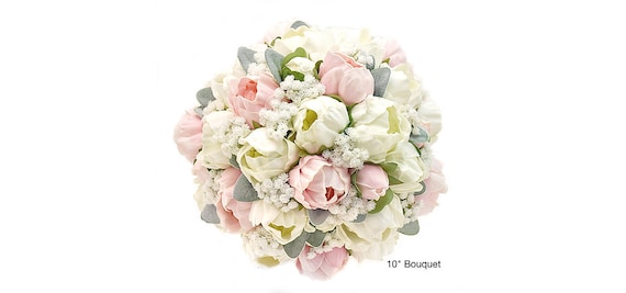 Blush Pink Peony Real Touch White Roses Lily Bridal Bouquet Bridesmaid Flowers Wrist Corsage Boutonniere for Spring Garden Wedding Prom
