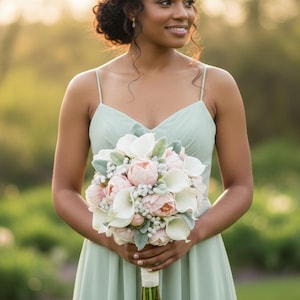 Pink Peonies White Calla Lily Bridal Bridesmaids Prom Bouquet Wedding Flower: Add Corsage Boutonniere