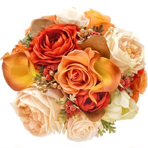 Real Touch Artificial Rust Orange Gold Roses Lilies Bridal Bridesmaids Cascade Bouquets Prom Bouquet Wedding Flowers Centerpiece Arrangement