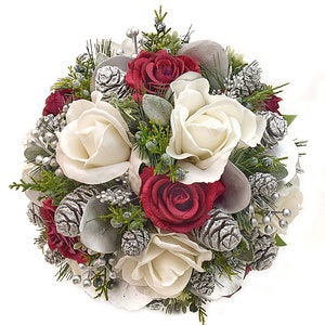 Real Touch Winter White Burgundy Silver Rose Bridal Cascade Bouquet Bridesmaids Bouquets Prom Wedding Flowers Centerpieces Arrangement Arch