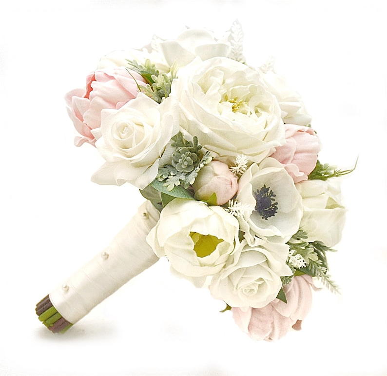 Real Touch Artificial Peonies White Blush Roses Tiger Anemone Etsy