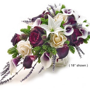 Real Touch Artificial Plum White Ivory Calla Lily Rose Tiger Lily Hops Cascade Bridal Bridesmaids Wedding Bouquet Prom Centerpiece Flowers