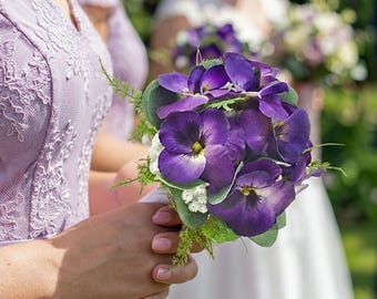 Silk Purple Violet Wedding Prom Bridal Bouquet - Add Corsage Boutonniere Flower Crown More