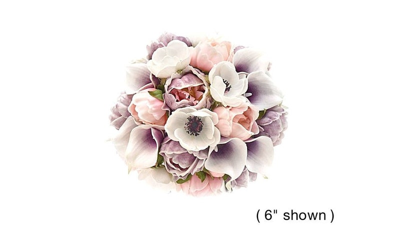 Real Touch Lavender Blush Pink Peonies Picasso Plum Calla Lilies Anemones Bridal Bouquet Bridesmaids Bouquets Wedding Flowers