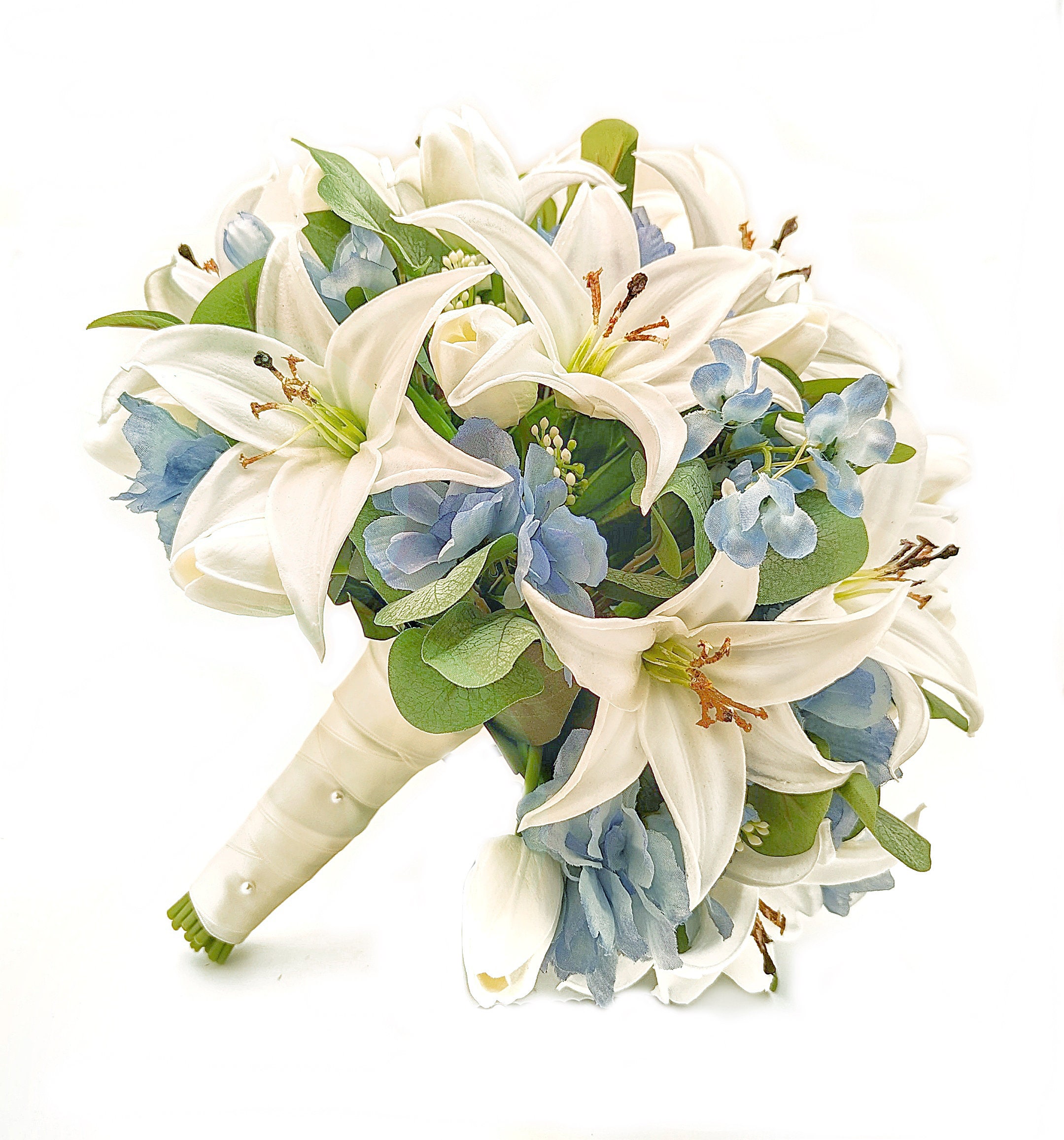 新版 Touch Real Artificial Lilies Tiger Blue White Delphinium 洋書