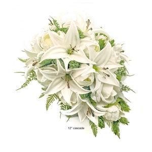 Real Touch Artificial White Ivory Tiger Lily Peonies Roses Hops Bridal Cascade Bouquet Bridesmaids Bouquets Prom Wedding Flowers Centerpiece image 6