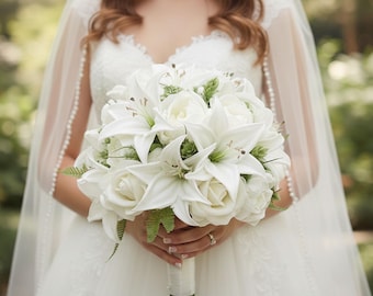 Real Touch White Tiger Lily Bridal Bouquet Prom Wedding Flowers - Add  Corsage Boutonniere More - Etsy