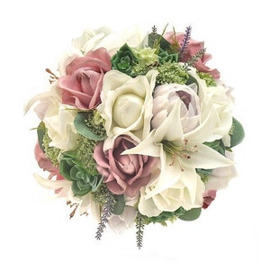 Real Touch Artificial Peonies White Mauve Roses Tiger Lilies Succulent Bridal Bridesmaids Bouquets Prom Cascade Bouquet Wedding Arch Flower