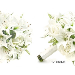 Real Touch Artificial White Ivory Tiger Lily Peonies Roses Hops Bridal Cascade Bouquet Bridesmaids Bouquets Prom Wedding Flowers Centerpiece image 3