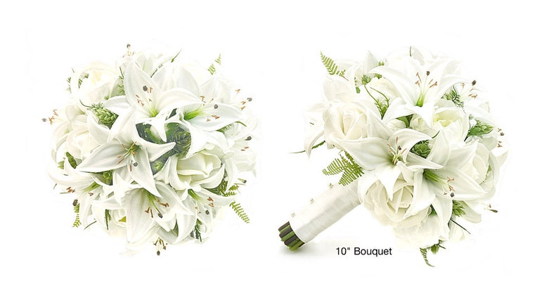 Real Touch Artificial White Ivory Tiger Lily Peonies Roses Hops Bridal Cascade Bouquet Bridesmaids Bouquets Prom Wedding Flowers Centerpiece image 3