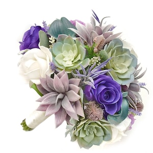 Real Touch Artificial Purple White Lavender Roses Succulents Bridal Bridesmaids Bouquets Prom Cascade Bouquet Wedding Arch Flower